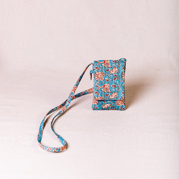 Mobile Sling Bag - Blue Flower Print