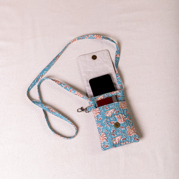 Mobile Sling Bag - Blue Flower Print