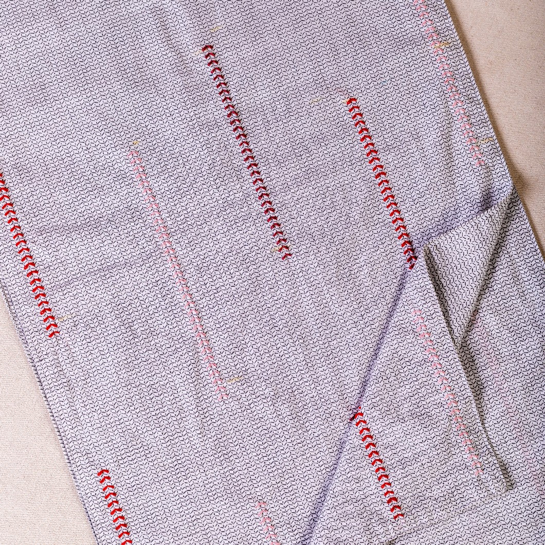 Table Runner - Embroidered White And Grey