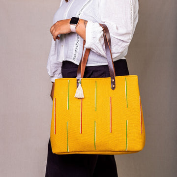 Gopal Tote Bag - Yellow Matte (cross-stitch embroidery)