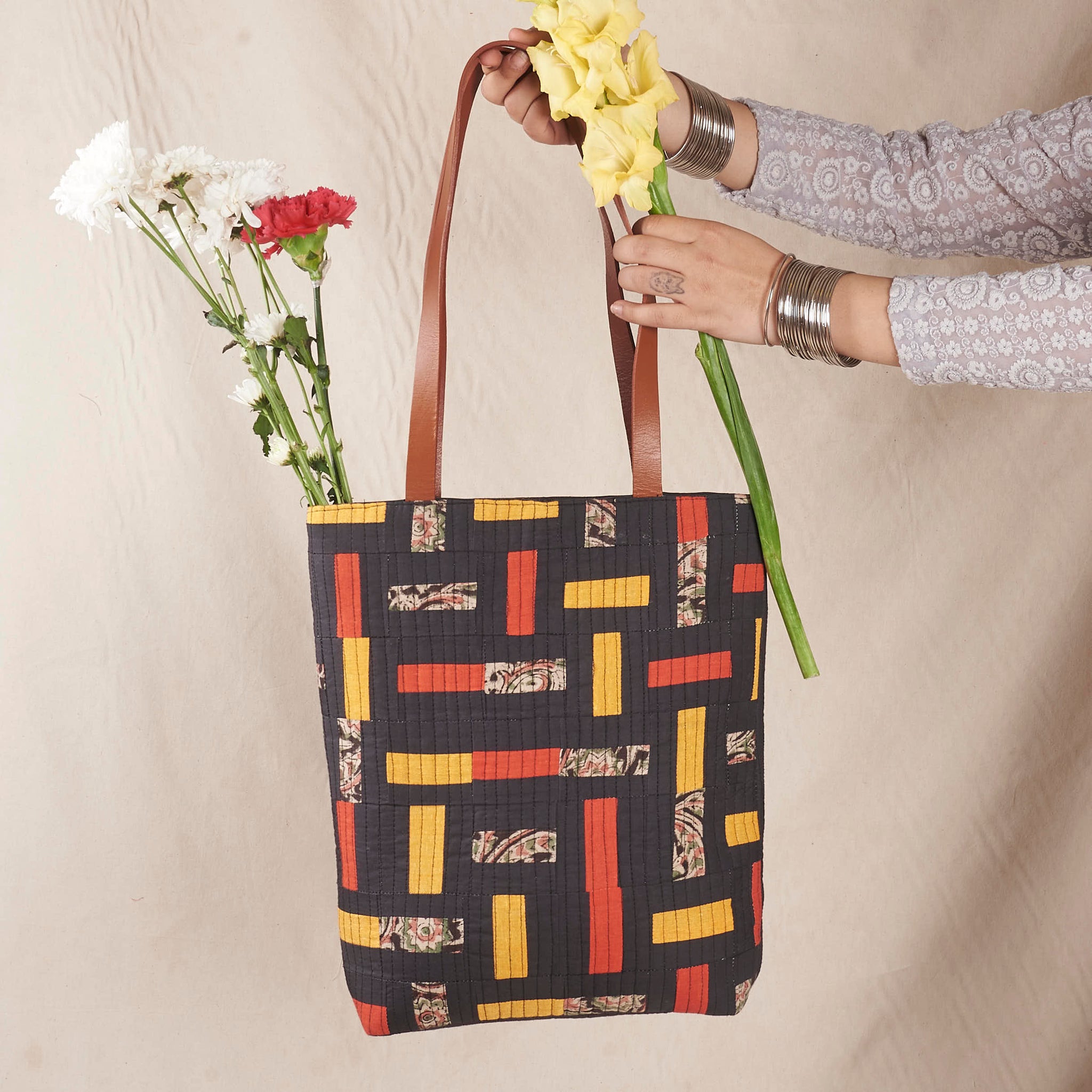 Patchwork Bobby Tote Bag - Red