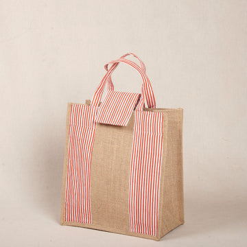 Jute Tiffin Bag - Red Lines Patch