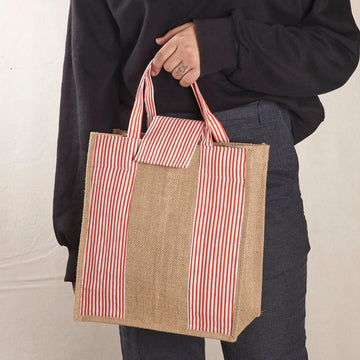 Jute Tiffin Bag - Red Lines Patch