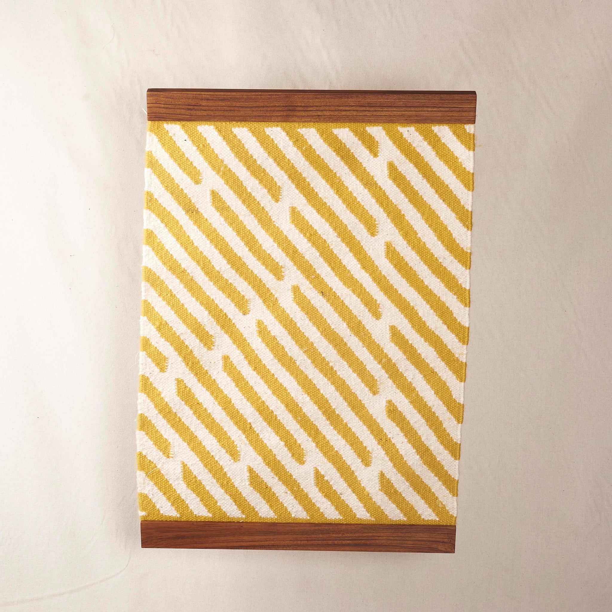 Wall Dari Weave with Teak Wooden Frame - Yellow Pattern