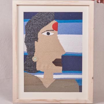 Wall Face in Crochet with Wooden Glass Frame