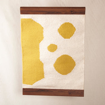 Wall Dari Weave with Teak Wooden Frame - Yellow Sun